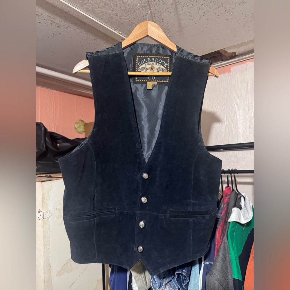 Colebrook Co Vest Mens L Black Suede Western Cowboy Formal Waistcoat Vintage